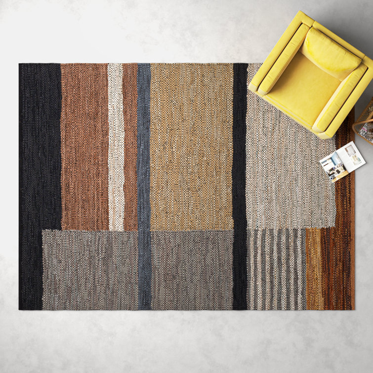 Gray and Brown Hand Woven Wool Abstract Rug