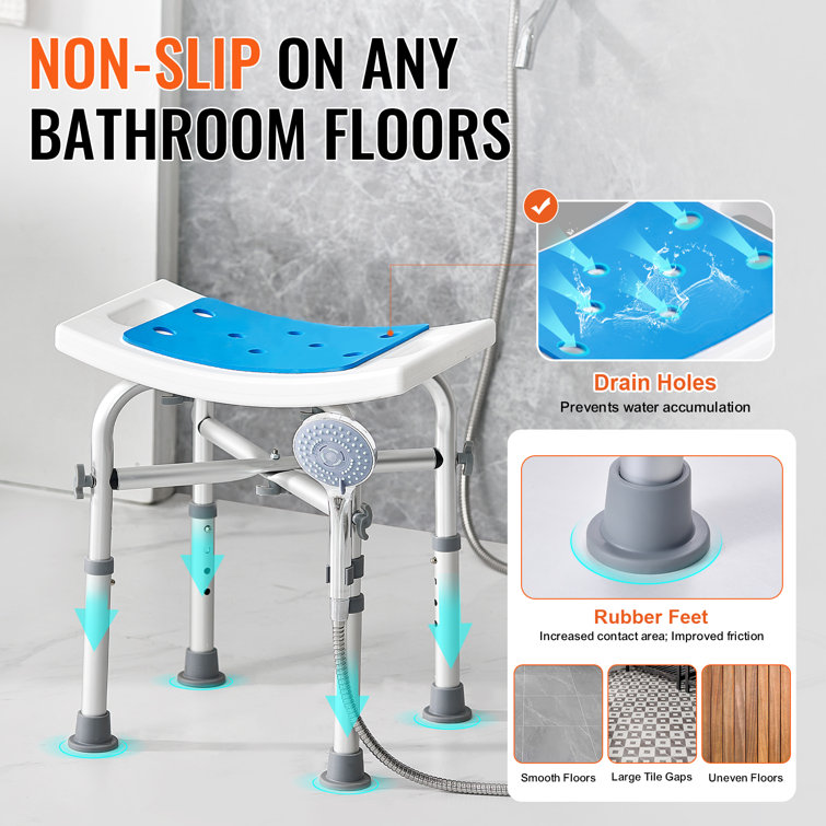 Adjustable Height Multicolor Plastic Shower Chair with Crossbar Support