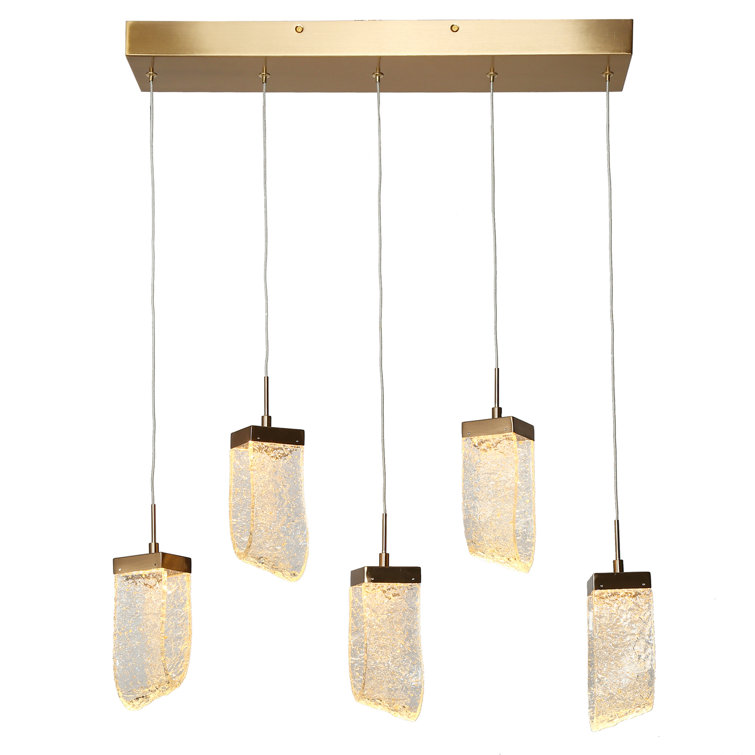 Aeyilana Brass and Crystal 5-Light LED Kitchen Island Pendant