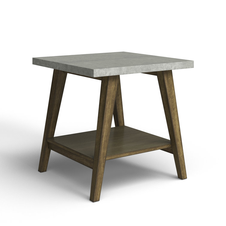 Transitional Auburn Wood & Concrete Gray Square End Table