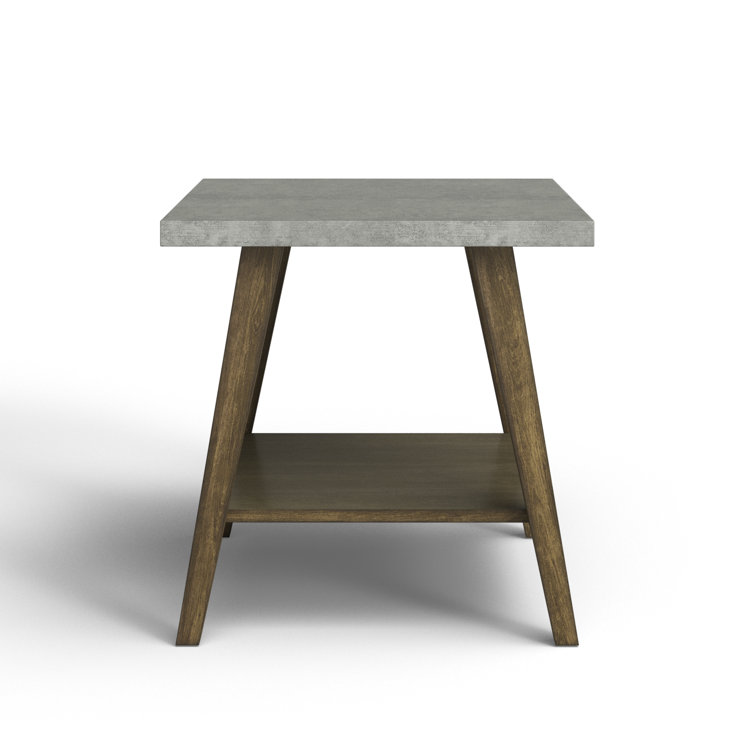 Transitional Auburn Wood & Concrete Gray Square End Table