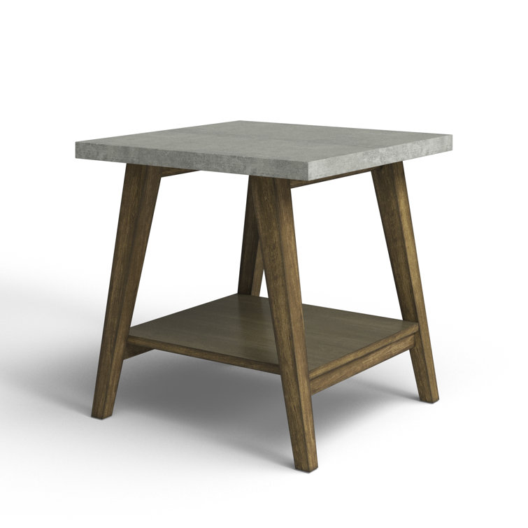 Transitional Auburn Wood & Concrete Gray Square End Table