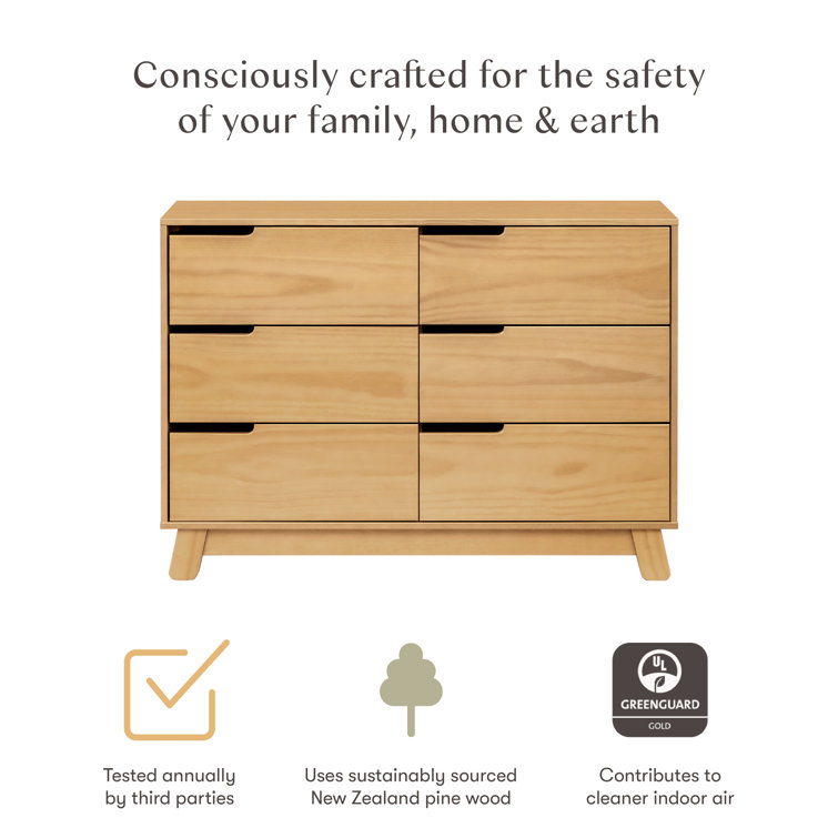 Honey Wood 48" Wide 6-Drawer Modern Dresser