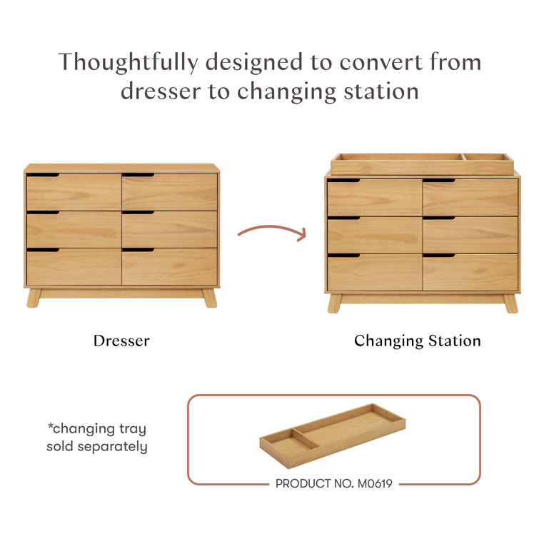 Honey Wood 48" Wide 6-Drawer Modern Dresser