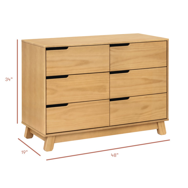Honey Wood 48" Wide 6-Drawer Modern Dresser