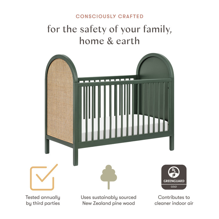 Forest Green and Natural Cane 3-in-1 Convertible Crib