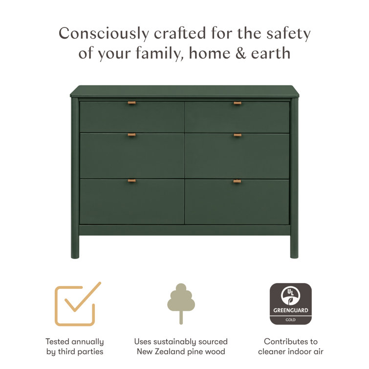 Forest Green 6-Drawer Dresser with Vegan Leather Pulls