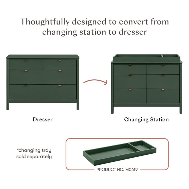 Forest Green 6-Drawer Dresser with Vegan Leather Pulls