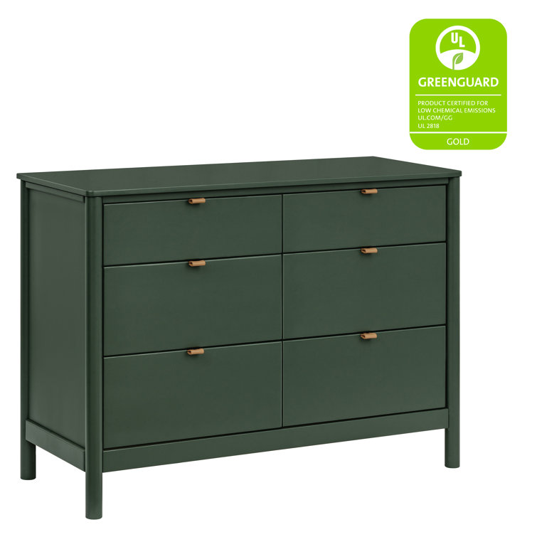 Forest Green 6-Drawer Dresser with Vegan Leather Pulls