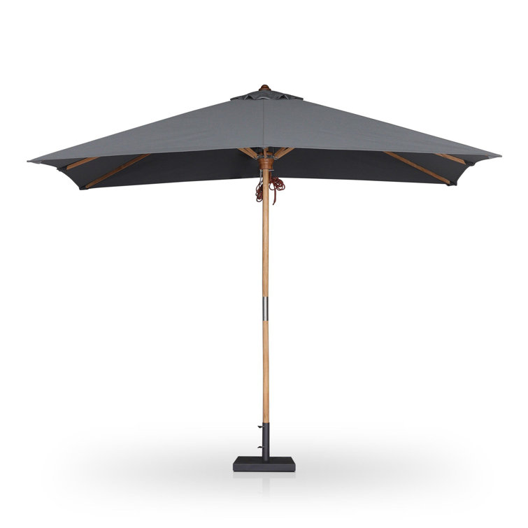 Gray Teak and Leather Rectangular Outdoor Umbrella
