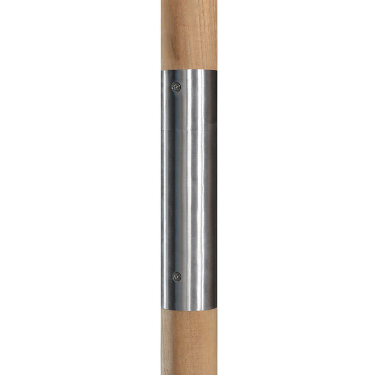 Luzita Black Teak Outdoor Round Umbrella with Leather Accents