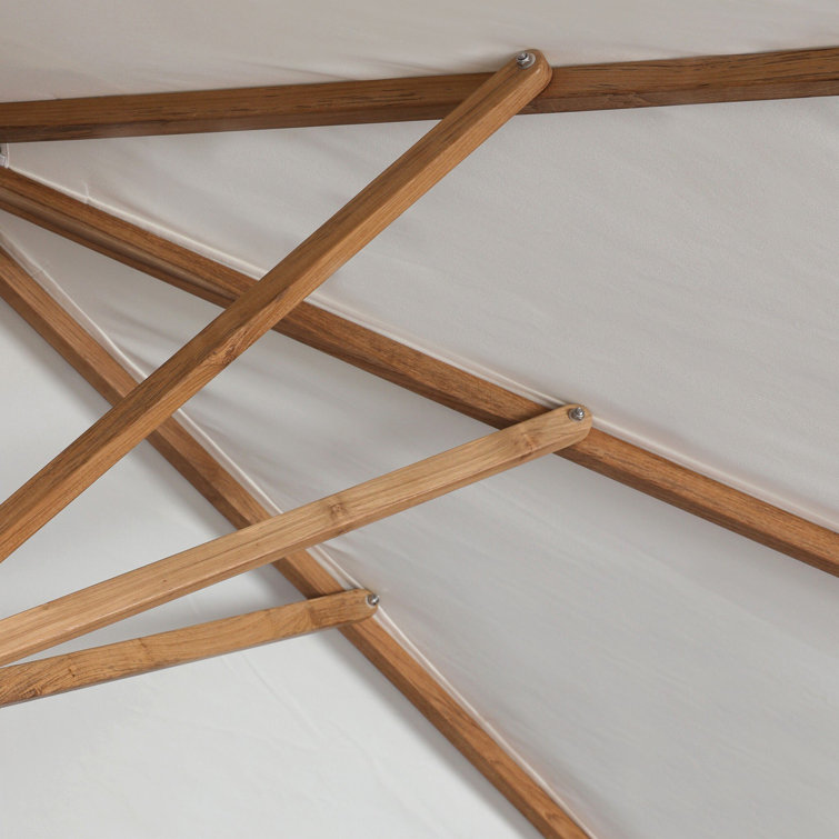 White Teak Rectangular Outdoor Umbrella with Pulley System