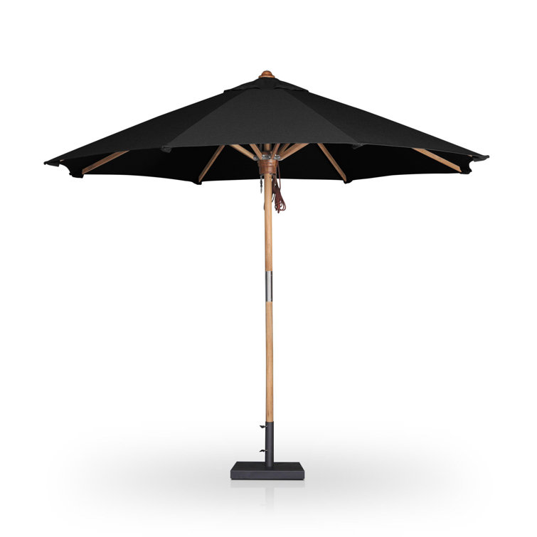 Luzita Black Teak Outdoor Round Umbrella with Leather Accents