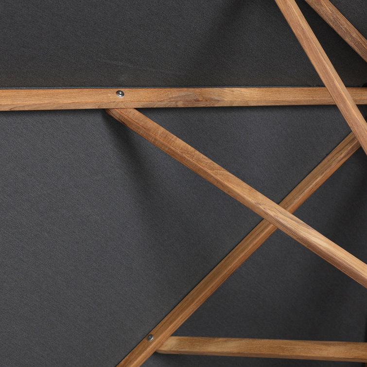 Gray Teak and Leather Rectangular Outdoor Umbrella