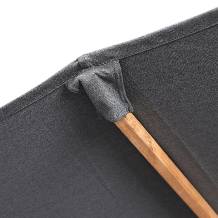 Gray Teak and Leather Rectangular Outdoor Umbrella