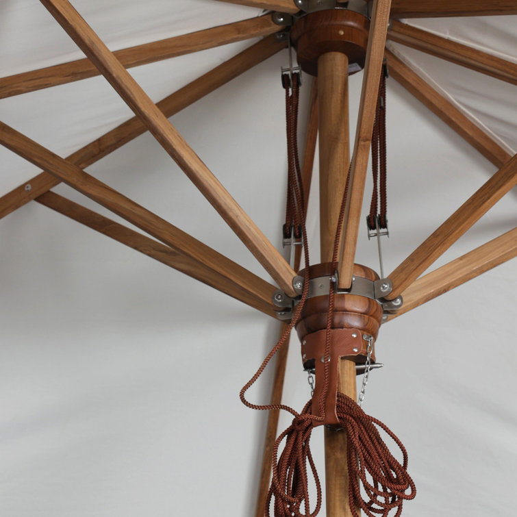 White Teak Rectangular Outdoor Umbrella with Pulley System