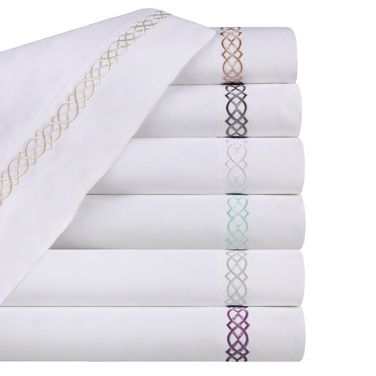 White-Charcoal Egyptian Cotton Embroidered Standard Pillowcases