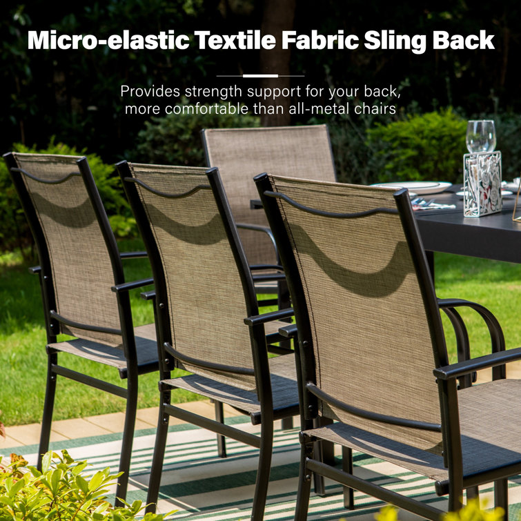 Argyri Black Steel Patio Dining Armchairs with Brown Cushions