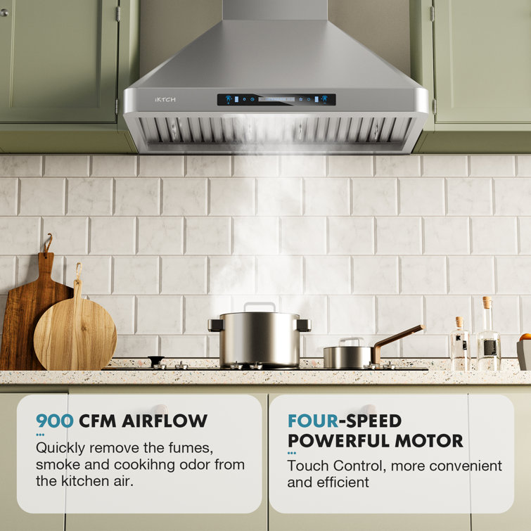 36'' Stainless Steel Convertible Wall Mount Range Hood with Charcoal Filter
