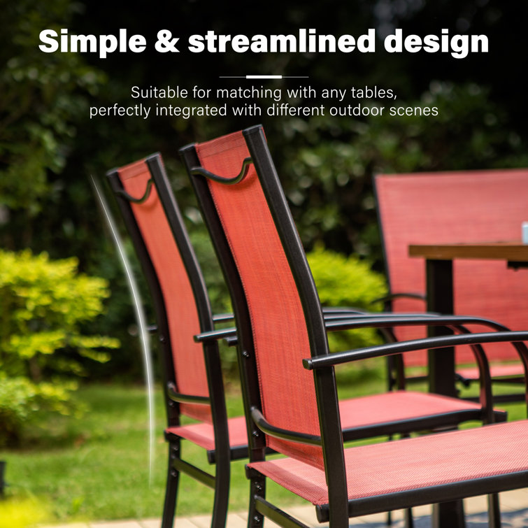 Red and Black Steel Patio Dining Armchairs with Cushions