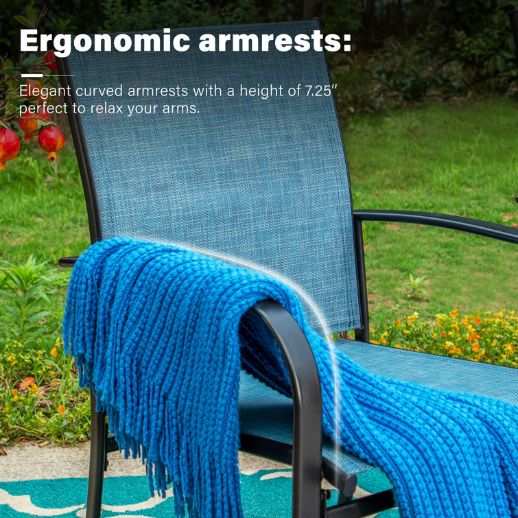 Blue Ergonomic Steel Patio Dining Armchairs Set
