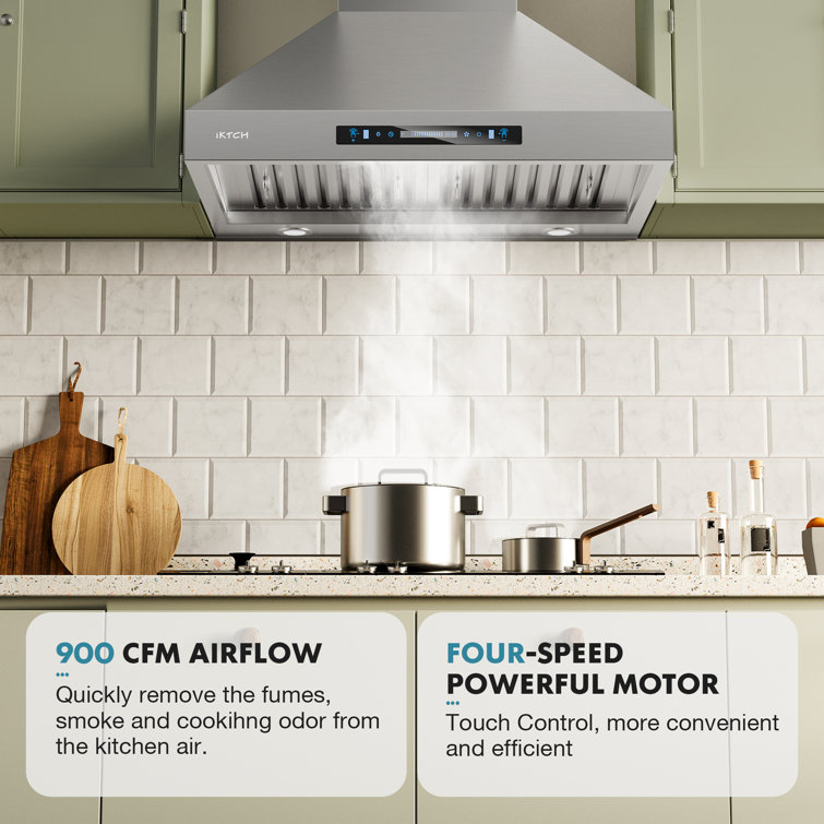 36'' Stainless Steel Convertible Wall Mount Range Hood with Charcoal Filter