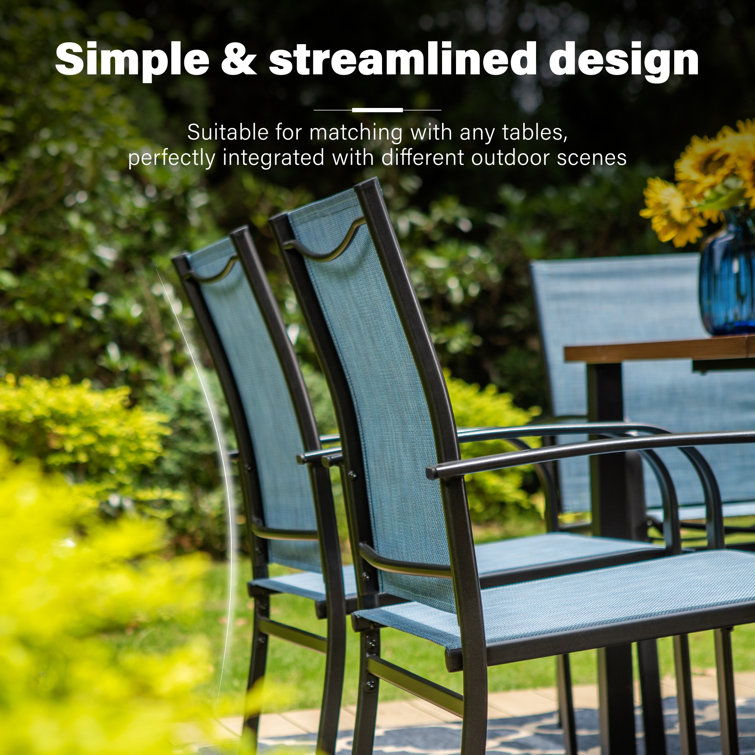 Blue Ergonomic Steel Patio Dining Armchairs Set
