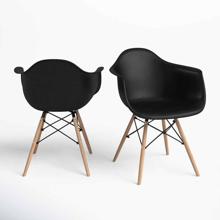 Black and Natural Mid-Century Modern Arm Chair Set