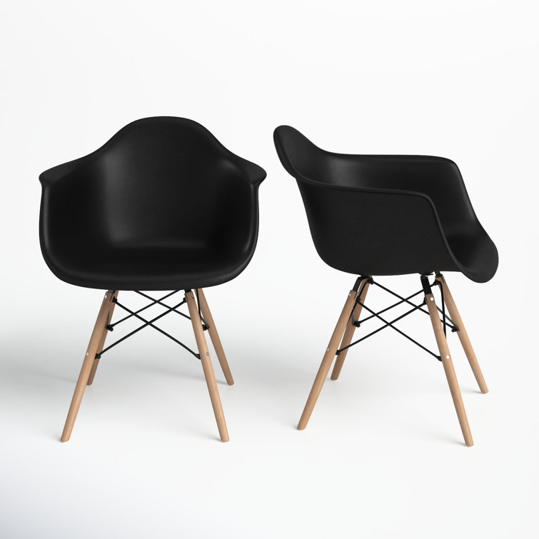 Black and Natural Mid-Century Modern Arm Chair Set