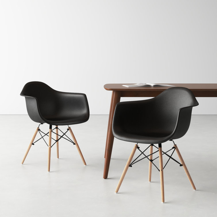 Black and Natural Mid-Century Modern Arm Chair Set