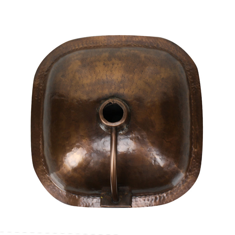 Hand Hammered Copper Square Undermount Bathroom Sink with Overflow
