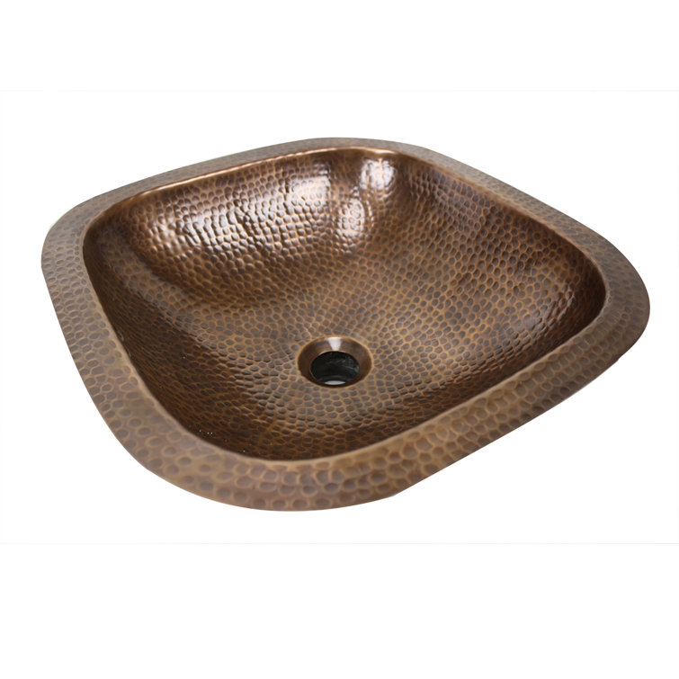 Hand Hammered Copper Square Undermount Bathroom Sink with Overflow