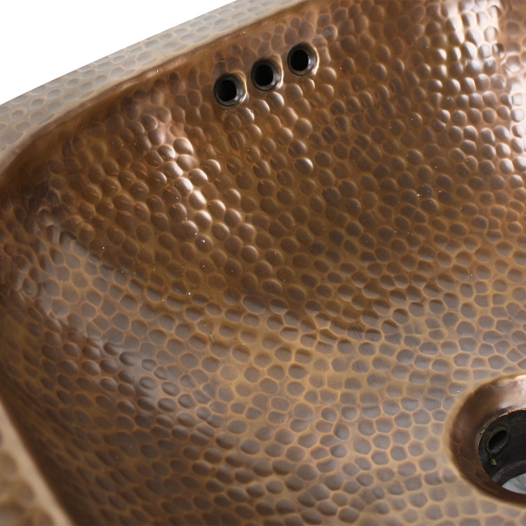 Hand Hammered Copper Square Undermount Bathroom Sink with Overflow
