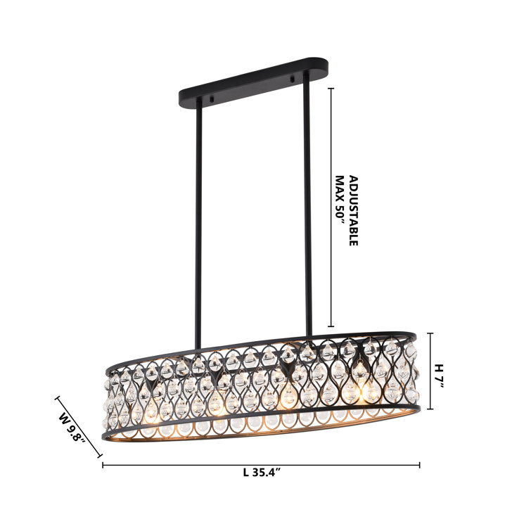 Black Metal 4-Light Chandelier with Clear Crystal Accents