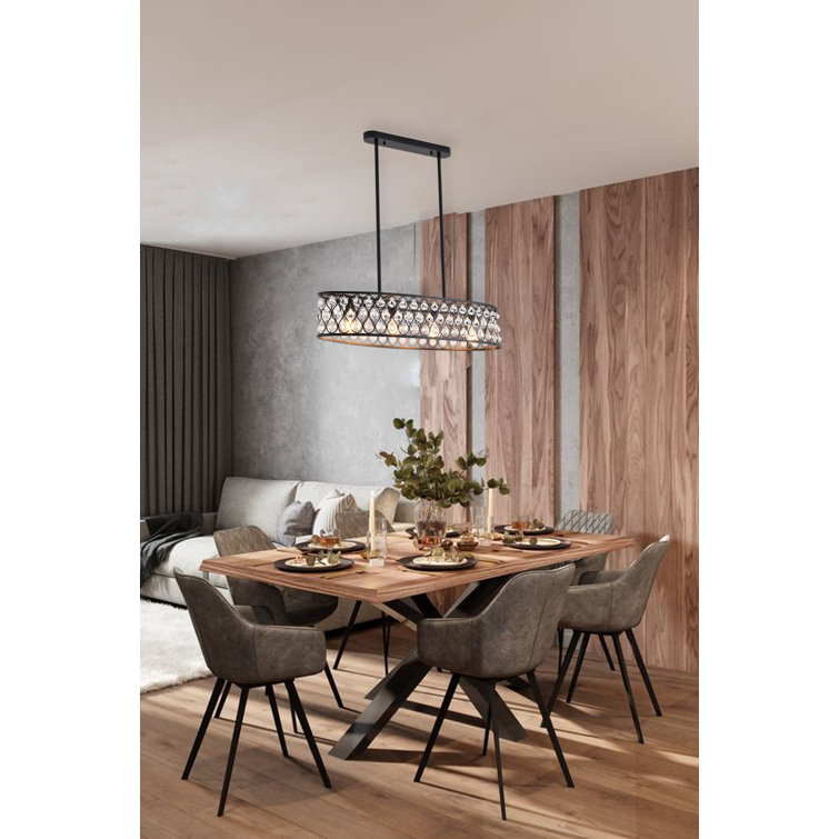 Black Metal 4-Light Chandelier with Clear Crystal Accents