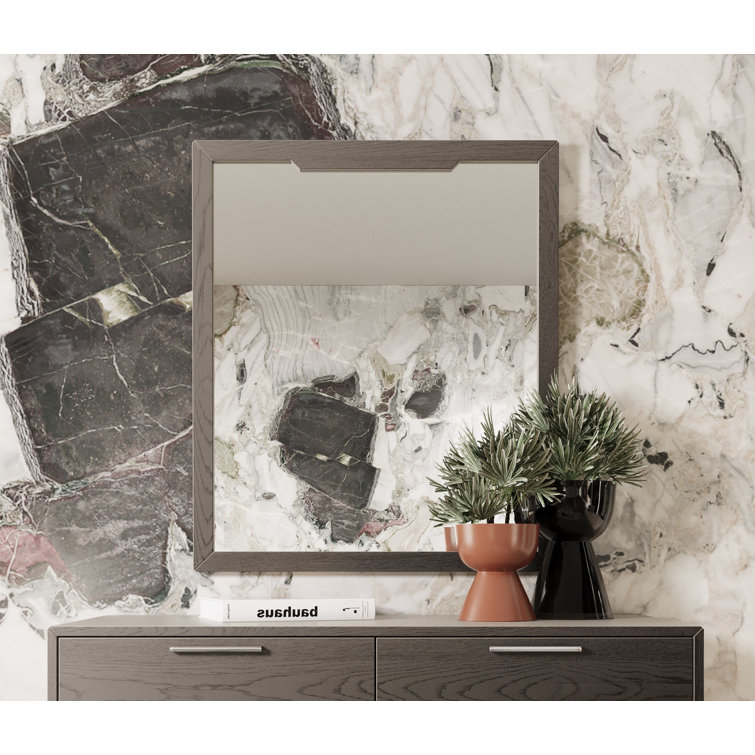 Gray Wash Rectangular Rubberwood Wall Mirror