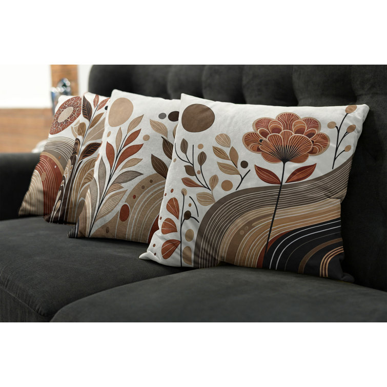 Boho Earthy Terra Cotta Botanical Polyester Throw Pillow Set