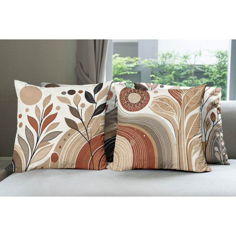 Boho Earthy Terra Cotta Botanical Polyester Throw Pillow Set