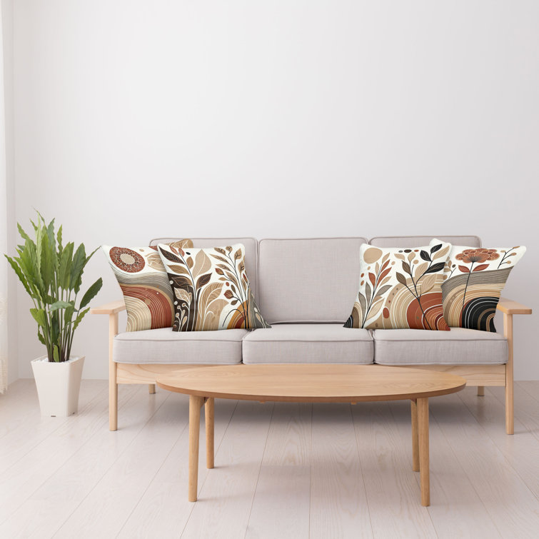 Boho Earthy Terra Cotta Botanical Polyester Throw Pillow Set