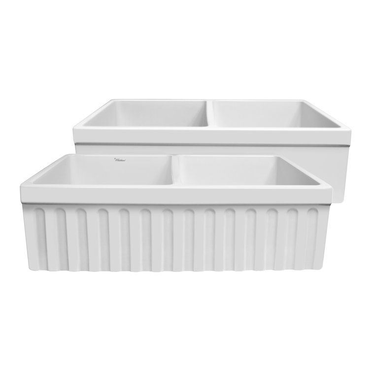 Matte White Double Bowl Fireclay Farmhouse Kitchen Sink
