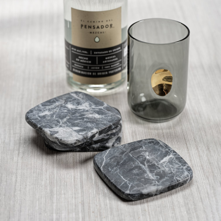 Elphaba Black Marble Square 4 Piece Coaster Set