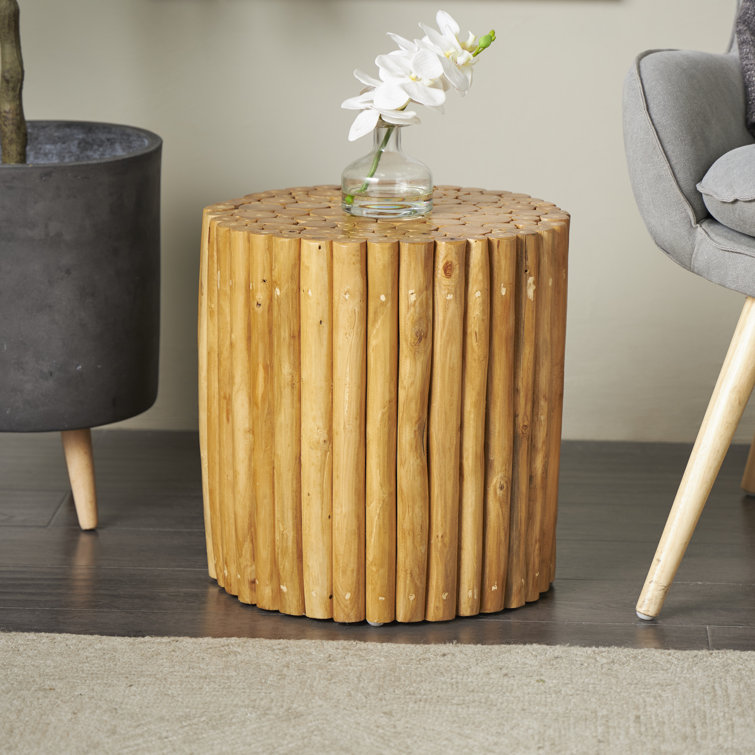 14" x 16" Brown Teak Wood Rustic Accent Table