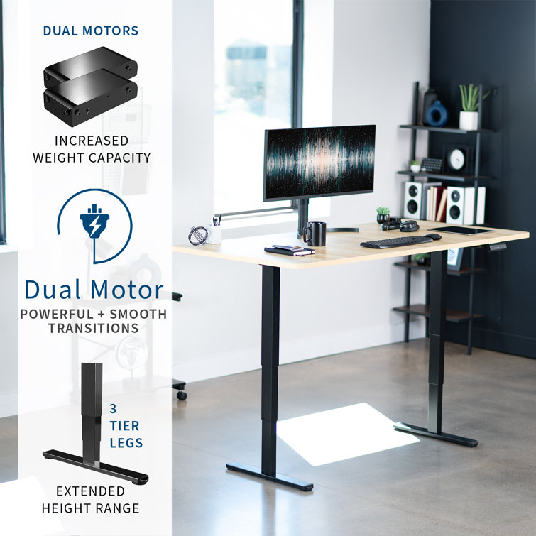 71" Light Wood and Black Adjustable Standing Desk with Electric Height Adjustment