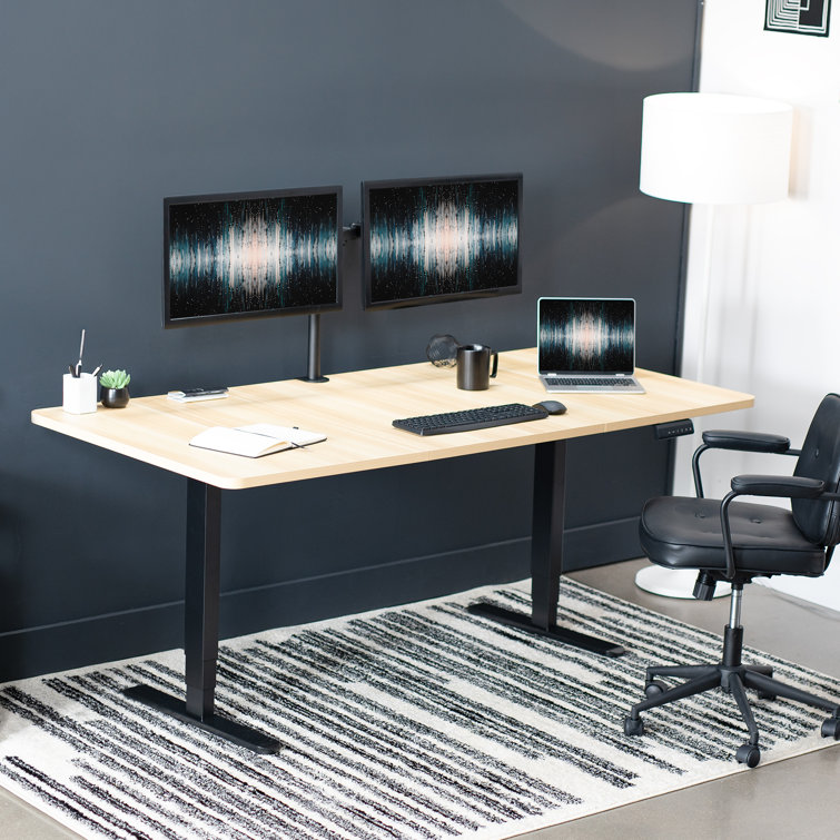 71" Light Wood and Black Adjustable Standing Desk with Electric Height Adjustment