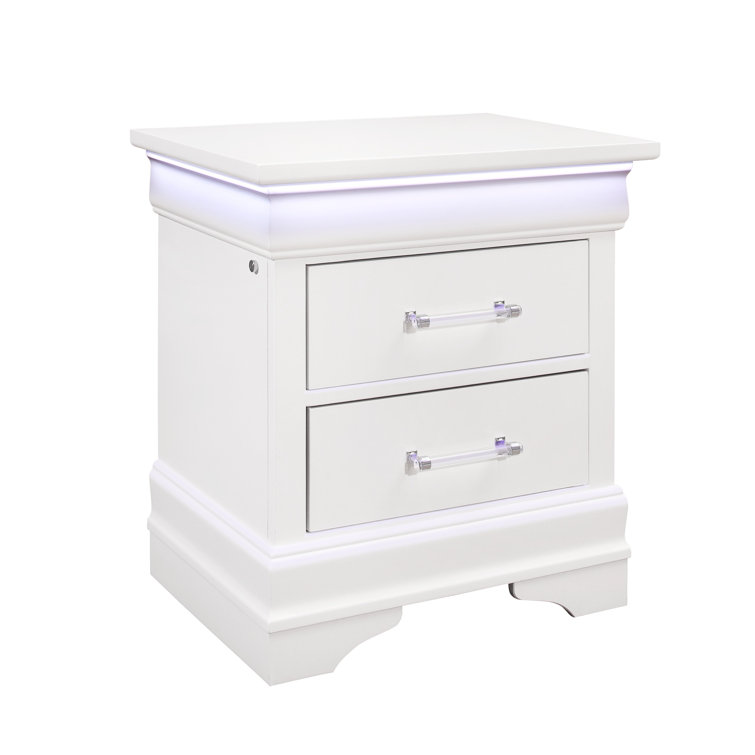 Charlie White Acrylic-Handled 2-Drawer Nightstand with LED