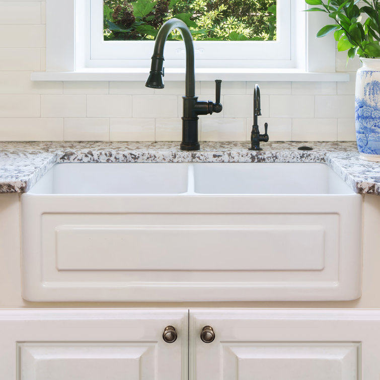White 36" Double Bowl Fireclay Farmhouse Sink