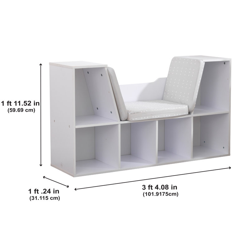 Transitional White Wooden Bookcase with Cozy Reading Nook for Kids