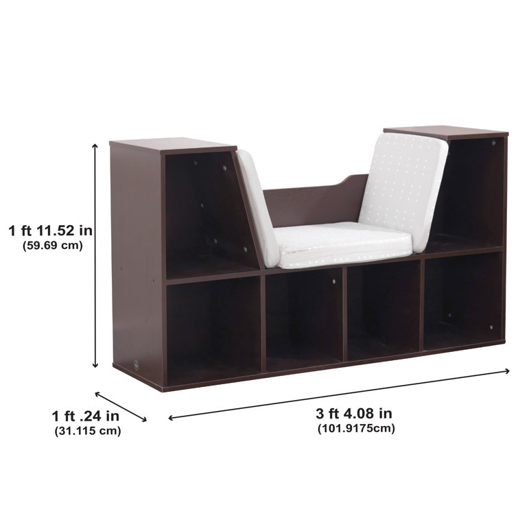 Espresso Kids Bookcase with Reading Nook and Cushions