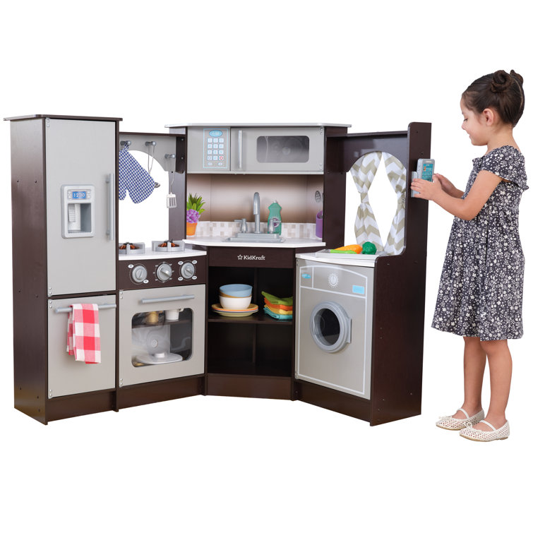 KidKraft Espresso Corner Wooden Play Kitchen with Lights & Sounds