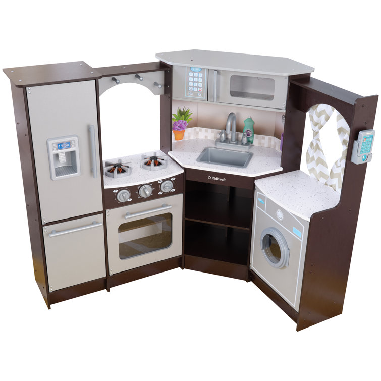 KidKraft Espresso Corner Wooden Play Kitchen with Lights & Sounds